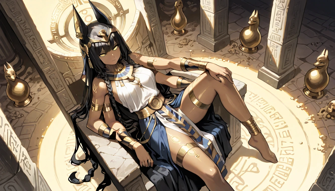 Mujer sentada en un trono con un cofre de oro y una espada, Diosa del anime, Diosa antigua, Dios egipcio, Bastet, Tormenta dios egipcio, egipcio, Egipto Dios, Egyptian mythology, a beautiful empress of fantasy, Princesa egipcia, Diosa malvada, Viento dios egipcio, Chica androide en ruinas egipcias, Anubis, Chica monstruo de anime, Dios enojado Anubis