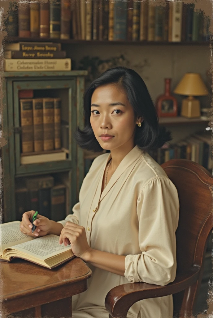 masterpiece,best quality,1girl,cn1960s,simple background,looking at viewer,<lora:cn1960s_20_8_32_50_v1.0:0.7>, library