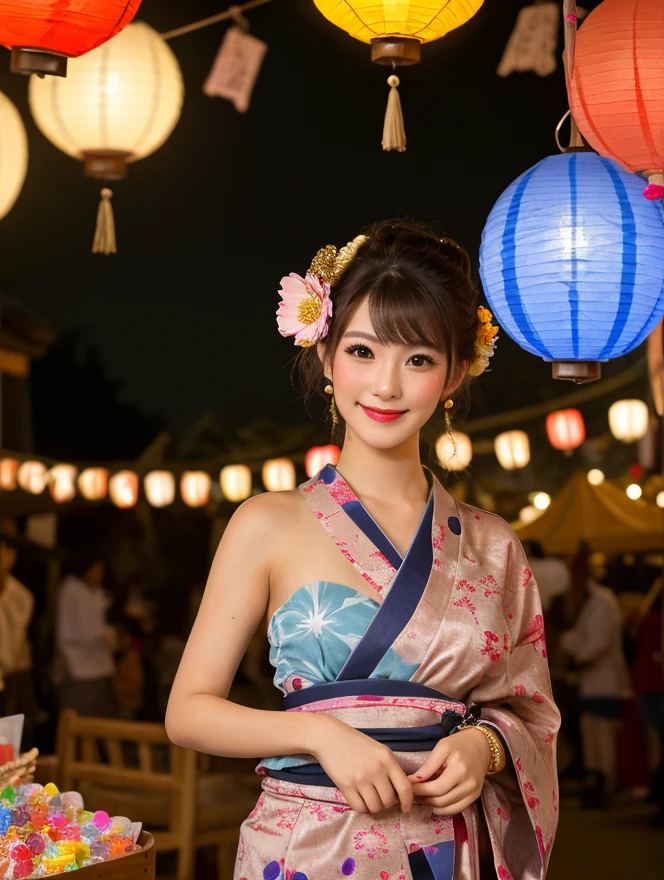 (((The yukata is short and reveals her sexy thighs..)))、(((Shoulder Bare)))、See-through sexy yukata、Cute 20 year old Japanese idol、(((Bare skin visible through the yukata.)))、(((A see-through yukata)))、(One Girl)、Very cute face、Great face and eyes、(Highly detailed eyes、Highly detailed face)、Fresh、Very beautiful appearance、(超Realistic、High resolution)、(Highest quality:1.4)、RAW Photos、(Realistic、Realistic:1.37)、Professional photos、(A pale blue, sheer floral yukata that lets a little skin show through:1.5)、(Open yukata)、(Cleavage:1.2)、(Exposed shoulders)、smile、(Iを見つめて)、(((Crowded food stall at night)))、Portrait of a Girl、(((I&#39;Not wearing underwear)))、Big Breasts、Cleavageを強調、Glowing Skin、It&#39;s hot and humid and I&#39;Sweating、A yukata that fits snugly against the skin