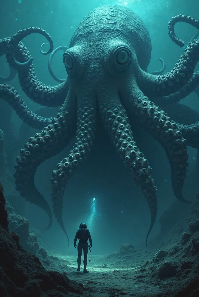 far shot, a digital photo of a intricately detailed aesthetic Giant Squid fish, monster, creature, octopus, glowing tentacles, dark. hyper realistic, hyperdetailed, photorealistic, a masterpiece, incredible composition, amazing depth, imposing, meticulously composed, 16k resolution concept art