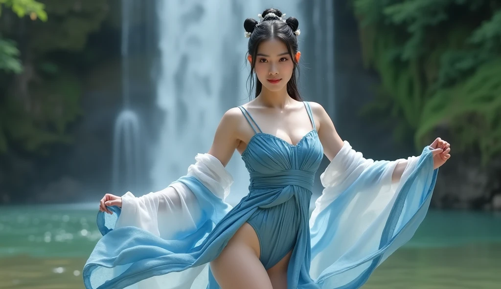 1 girl, Mature female, The expression of dissatisfaction and collapse，Sexy，【Pheromones】，《Chloroform》，《L cup》，Big  and big ass, night, Looking at the audience, Jewelry, Hair accessories, hammerhead shark, Long hair, skirt, necklace,Bare shoulders,Sexy and beautiful ancient style sister。There is a strong smell of dust on the body。With a pleasing smile on his face。Bare breasts，huge，Filled with milk，Hips up，cleveage，Plump and slender thighs。The upper body is a cloth pocket and the lower body is a gauze skirt, No outerwear required，Then add some more dramatic dance moves in 32k HD live action style。Highlight the plump figure background：rainstorm。The clothes are soaked and stick to the body。Add some fantasy effects。Magic light effects。Real-life shooting TV drama effects。Ultra-high resolution。Production quality reference Xuanji Technology