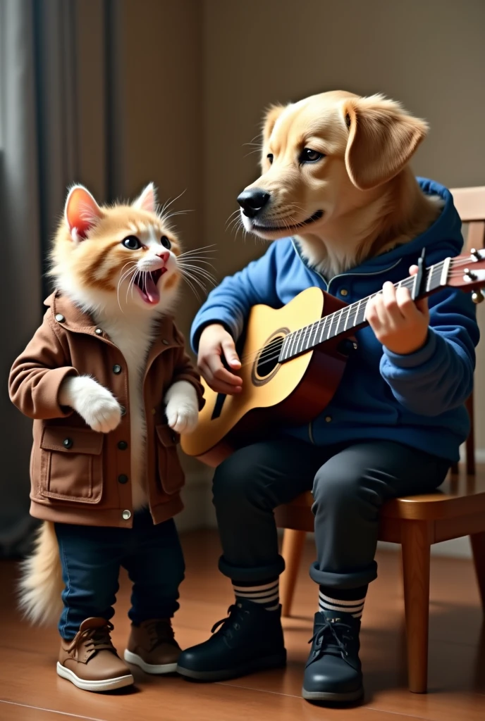 Cat Putting On Brown Jacket, Brown Shoe And Black Trousers Dancing Dj YK Mule Beats Sound