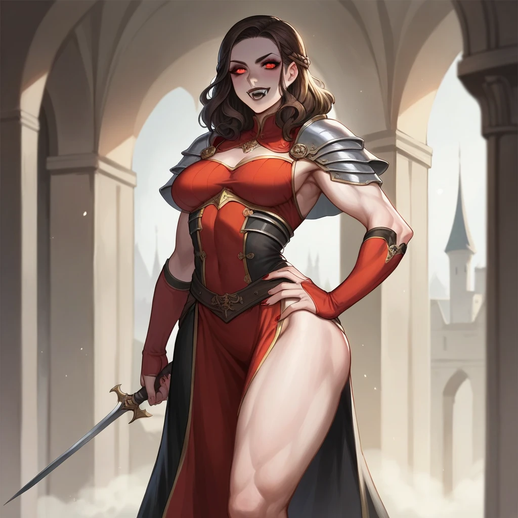 masterpiece, best quality, 1girl, azula, makeup, armor, lipstick, looking at viewer, full body, castle background nude