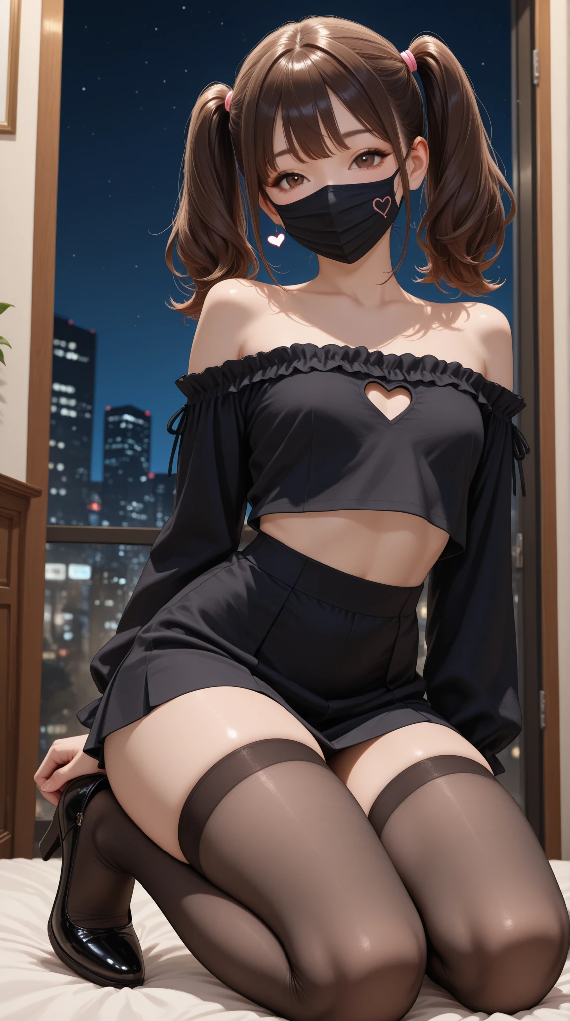 1 girl, Big legs, armpits, without panties, black hair, ear cats, yellow eyes, glasses, short dress, white panties.