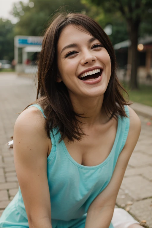 a girl laughing loudly