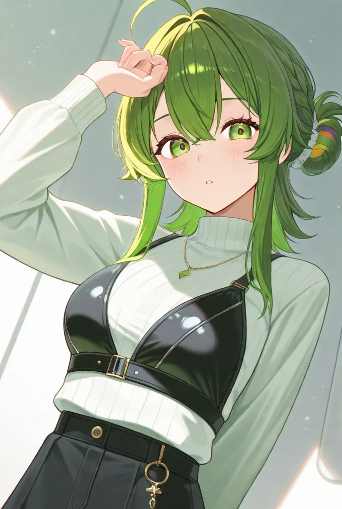 (masterpiece:1.2), (best quality:1.2), (high resolution:1.2), absurdres, solo, 1girl, mitsuri kanroji, belt, black skirt, cleavage, demon slayer uniform,haori, japanese clothes, sleeveless, miniskirt, partially unbuttoned, pleated skirt, skirt, uniform, braid, gradient hair, (green eyes:1.5), green hair, long hair, mole, mole under eye, multicolored hair, pink hair, twin braids, two-tone hair, midriff, navel, armpit, (cute:1.2), (sexy:1.2), (seductive:1.2), (blush:1.2), (naughty smirk:1.2), standing, (looking at viewer, from below), outdoors, ocean, beach background, sunlight, (highly detailed eyes:1.2), (highly detailed face:1.2) miniskirt,miniskirt,miniskirt