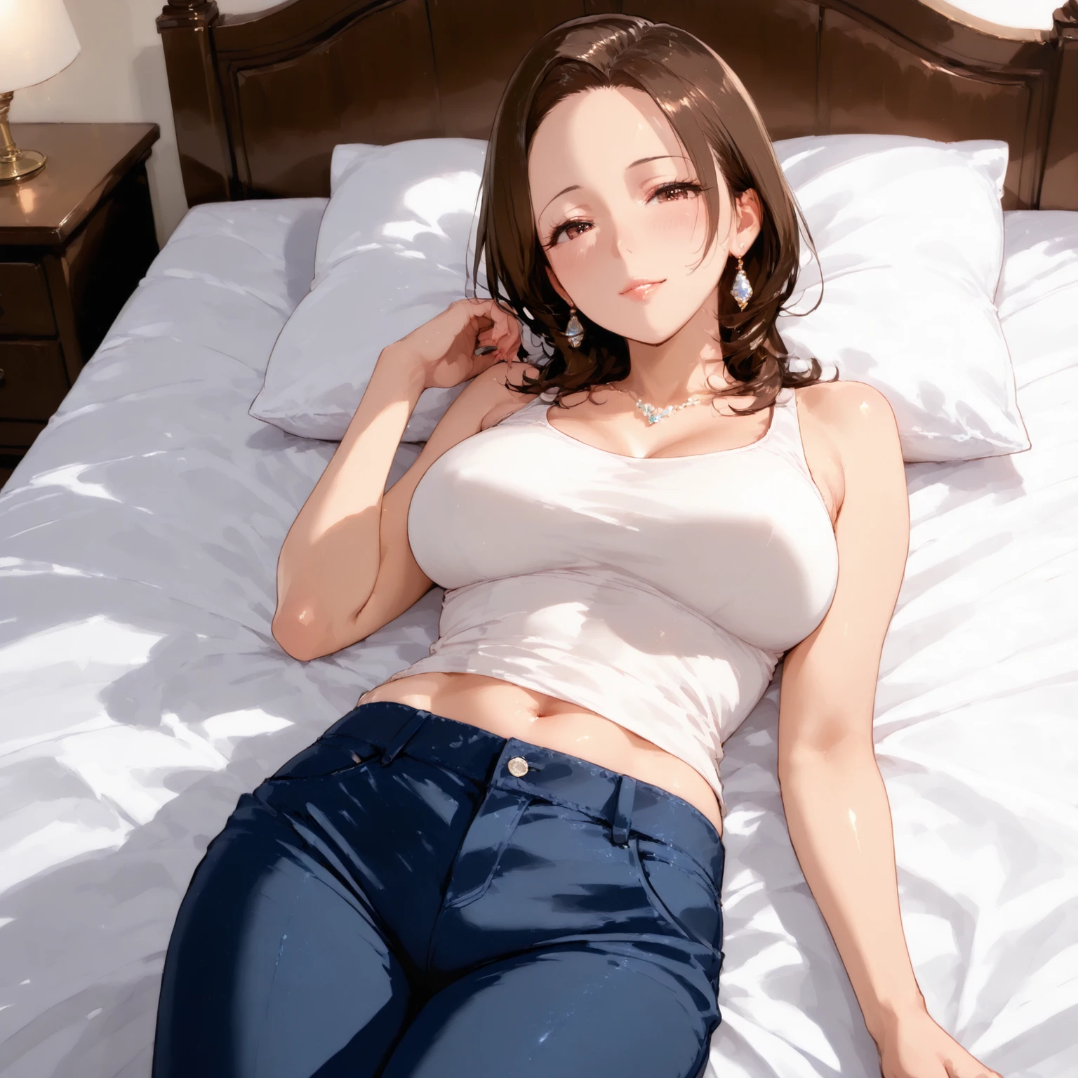  beautiful　Married Woman　Age 30　mature woman　tank top　charming　glamour　sexy　lying down　panties with DECOR　Take off your pants