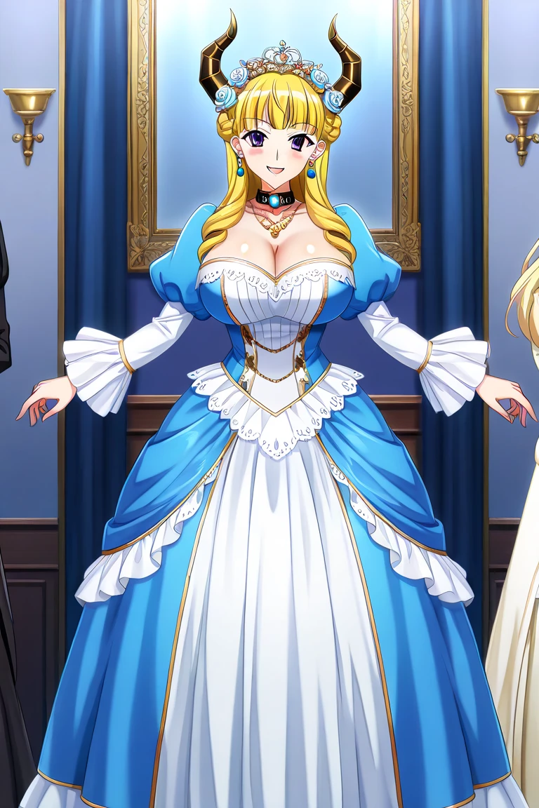 A woman with big ,Gorgeous woman,(Middle-aged woman),((30 years old)),transparent,Victorian style,Gorgeous Rococo dress,Long blond hair,Exquisite,