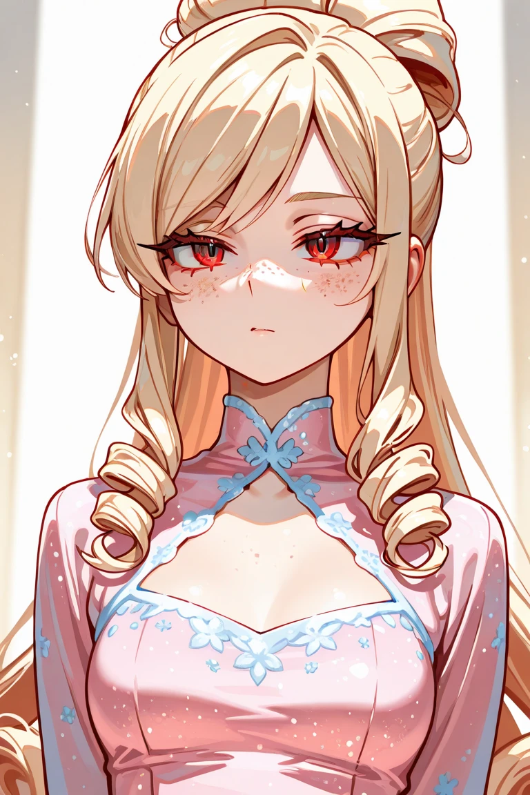 masterpiece,Highest quality, Very detailed,One Girl(Sakurai Momoka,Slender and sexy body, Nice big , Wavy Hair, Long Hair, blonde, head band, Pink flower in hair,Green Eyes), Bright Face, A light smile, Lips parted, nose blush, blush, In-person audience , View your audience, Tilt your head, alone, Red Chinese Dress,、See-through long dress, ,See-through sleeveless tops, Black lace knee socks, In the living room, Are standing, Seducing your sexy waist, close your eyes, Tears in the eyes、Open your mouth, What saliva leaves behind, Wet skirt hem, Sticky panties, Bulging of the vibrator cord, Vibrator with Garters, I can see her pussy,The vaginal opening is visible,The vagina is visible,The female shadow is visible