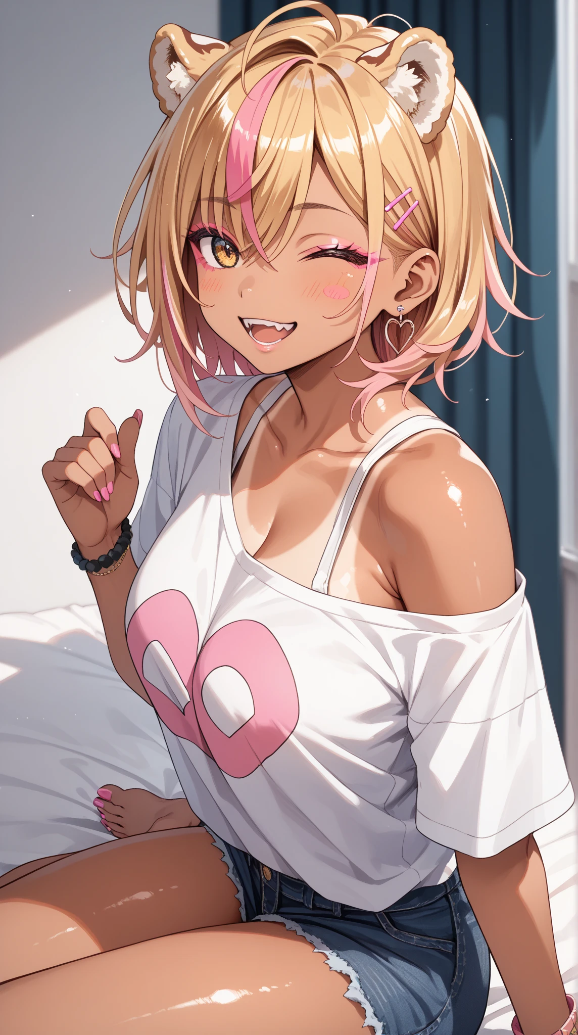((tiny slim young girl ,gyaru))flushed face,blush,blushing, ashamed, bashful, flushed face, swimwear,
