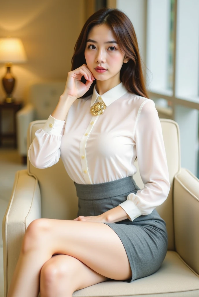 (((masterpiece))), (((Highest quality: 1.4))), ((Very detailed: 1.4)) ,
There is a woman sitting cross-legged on the sofa,  (Wearing ultra-realistic pantyhose)、((Wearing a strict business suit)), Skirts and pantyhose、Various poses, 30-year-old woman, 30-year-old woman, Beautiful mature woman, translator, height: 165cm, Full Leg、RAW Photos, (8k、Highest quality、masterpiece:1.2)、(Intricate details:1.4)、(Realistic:1.4)、Octane Rendering、Complex 3D rendering with ultra-detail, Studio Lighting, Rim Light, Sharp details, Super Detail, Realistic skin texture, detailed aspects, Beautiful details in the eyes, Very detailed CG Unity 16k 壁紙, compensate, (Detailed Background:1.2), Shiny skin、turn around、Bare thighs!!!、