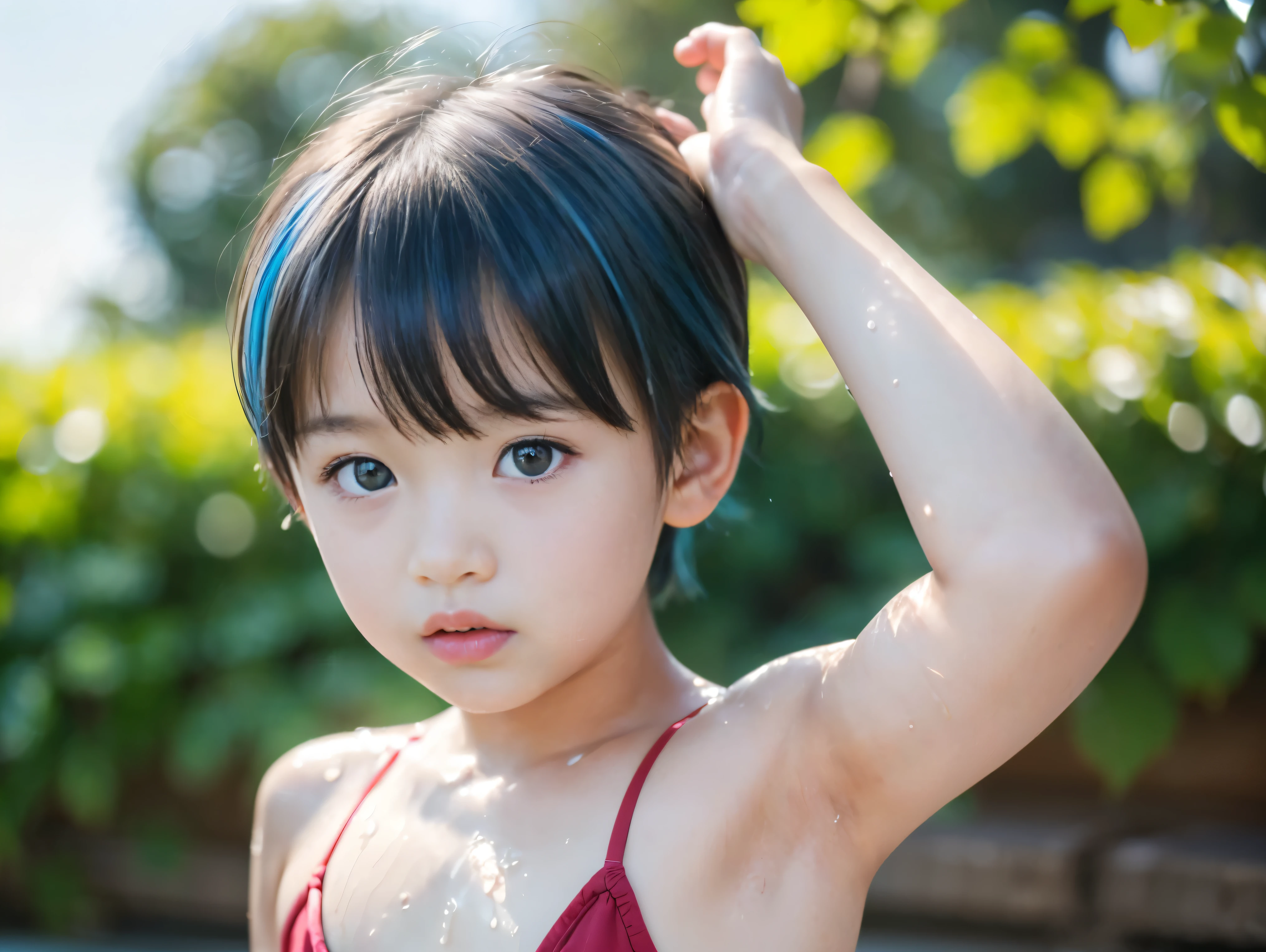 16k、Portrait Shoot、create aesthetic effect、(masterpiece、best quality:1.4)、(8k、 RAW photos 、写真Genuine:1.hiny skin、詳細な肌、detailed face、detailed eyes、masterpiece、best quality、super detail、写真Genuine、real、Genuine、(masterpiece)、(best quality)、(8k)、(good anatomy)、(perfect anatomy)、(nice hands)、(perfect hand in h)、 break、((male focus))、、one boy without the leading role、、blue hair、short hair、short twin tail、blue eyes、Shota、loincloth、red、Swollen penis 、topless、、wet、belly button、cowboy shot、from below、shortness of breath、Flickering expressions、swimming、 pretty boy、Multi、Outdoors、Riverside、long hit side side show raise one arm raise arm、sides、raise one hand