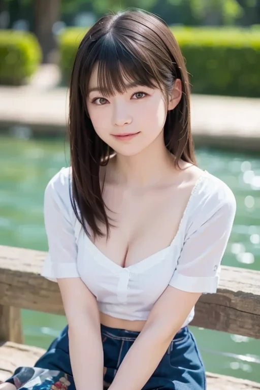 japanese, azusa, (skin blemish:1), black eye, 1woman, 25yo, (((woman))), solo, realistic, best quality, photorealistic, masterpiece, 8k, high res, solo, extremely detailed face, (professional lighting, bokeh), (light particles, lens flare, glowing particles:0.6), (dynamic pose:1.2), soft lighting, top angle view, fashionable and trendy atmosphere, japan, street, tokyo, city, ((daytime)), ((looking at the viewer)), (looking at the camera),(portrait:0.6), cowboy shot, gorgeous, standing, keep original facial proportion, wide shoulder, full body, (medium breast), (medium hair), brown hair, floating hair, lips, lipstick, seductive smile, floating hair, smile, (tshirt), (short jeans), <lora:AV_AzusaH:1>