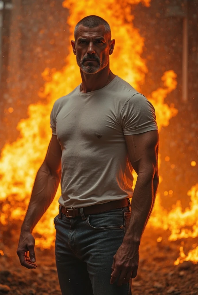 A hot blond fireman, white tank top, wet body, 2, young guy, in garage with low lighting, fire truck in background, counter-plong angle, cinematic lighting, cinematic angle, best quality, masterpiece, perfect anatomy, highres, ultra-detailed, 8k, detail, unique, aesthetics, HDR, Photorealistic, Hyperrealistic, Hyperdetailed, analog style, soft lighting, subsurface scattering