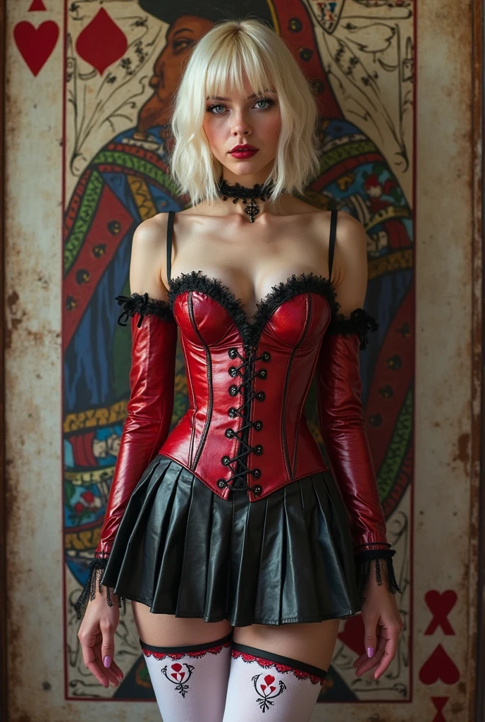 very attractive 25 year old girl with long platinum blonde hair, 1 Vampires, (female:0.8), poisonous fangs, bloodstains, Bites on the neck, pale skin, olhos intensos, seductiveexpression, (gotejamento de bloodstains:1.2), (erotic atmosphere:1.3), long flowing hair, (Black lace dress:1.2), (cropped shoulders:0.9), (red corset:1.1), (torn garments:0.8), (seductively pose:1.2), (moaning:1.4), (moonlights:1.3), (gothic ambient:1.2), (haunting background:1.1), (Raise one leg:1.2), (bright lips:0.9), (Whisper sweetly:1.2), (sensual lighting:1.3), (long nails:1.1), (heavy atmosphere:1.2), (A persistent touch:1.3), (erotic tension:1.4)., photo quality
