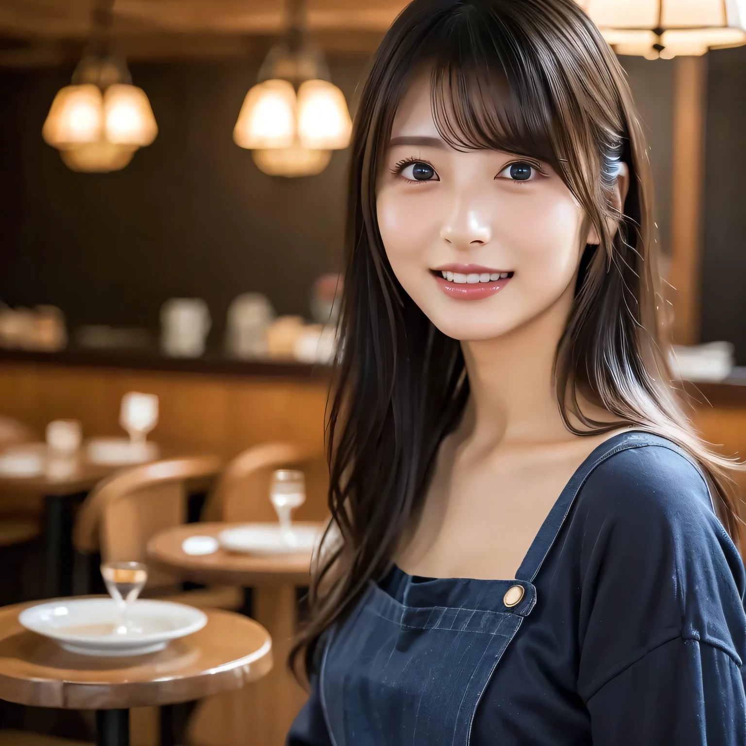(best quality、table top to pinch、8k、best image quality、超A high resolution:1.5, (Photorealistic:1.4),masterpiece:1.2,(top-quality:1.4)、Raw photo)、Woman working at a cafe、The perfect brown apron、A classy shirt and apron、(highlight your body line:1.1)、portrait of a beautiful woman、most elegant and cozy cafe、The most natural cafe, Perfectly organized、Most Ambient Warm Lighting、stylish and elegant cafe、 Strongly blurred background 、 look at me and laugh、super high resolution perfect and beautiful teeth、Ultra HD beautiful face、ultra HD hair、Ultra HD The Shining Eyes、The Shining, Super High Quality Beautiful Skin 、Super High Quality Glossy Lips 1 Beautiful Girl、Japanese idols、30 years old、are beautiful in every detail and have an eye for detail、detailed face、beautiful skin、slender、Surimi Waist、thin legs、 Glamorous Hairstyles :1.3、cafe clerk 、smile:1.2、、1a japanese girl、Cute、 (RAW photo:1.2), (photorealistic:1.4), beautiful detailed girl surrounded by thugs, very well detailed eyes and face
