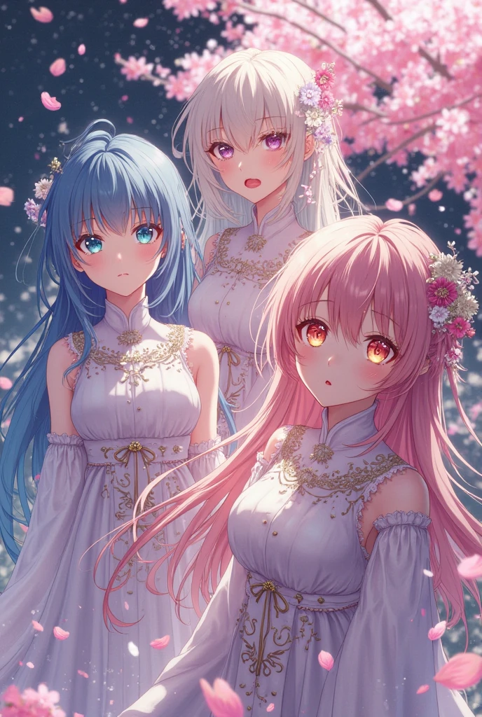 (Sky blue medium hair),(Braided hair tied together)、Pink eyes、Fair skin、(whole body)、(One Girl)、(Recruitment Suit)、Cherry Blossoms at Night、A big smile、、(masterpiece、Highest quality、Very detailed、Best Shadow)、(Detailed Background)、(Beautifully detailed face)、High contrast、(Best lighting、Very delicate and beautiful)、((Cinematic Light))、colorful、Hyper Detail、Dramatic Light、Exquisite detail、