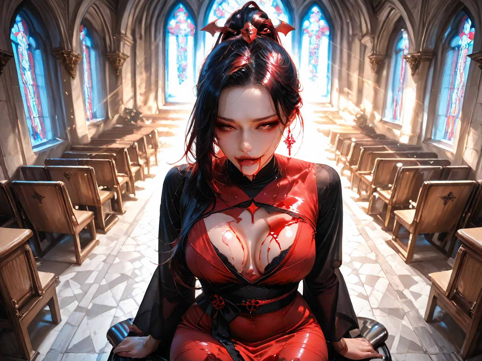 Gothic woman in red dress holding a heart-shaped light, por Yang J, Ruan Jia e Artgerm, Artgerm e Ruan Jia, WLOP e Artgerm, Modelo IG | Artgerm, WLOP | Artgerm, Por Ruan Jia e Stanley Artgerm, Artgerm extremamente detalhado, Beautiful elegant demon queen