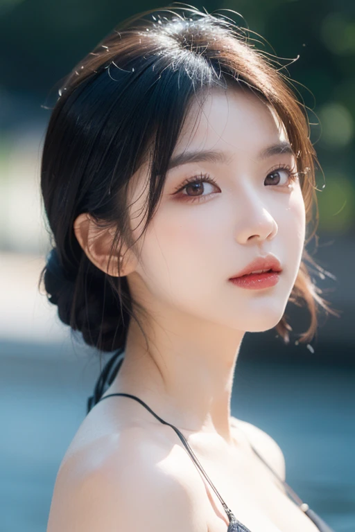 masterpiece, Highest quality, alone, One girl, Glowing Skin, Hoop Earrings, glamorous, Whimsical details, Slicked back hair, Fascinating, Shallow depth of field, Contrasting, Professional models, Facing forward, Portraiture 、((Completely naked))、(((nsfw)))
