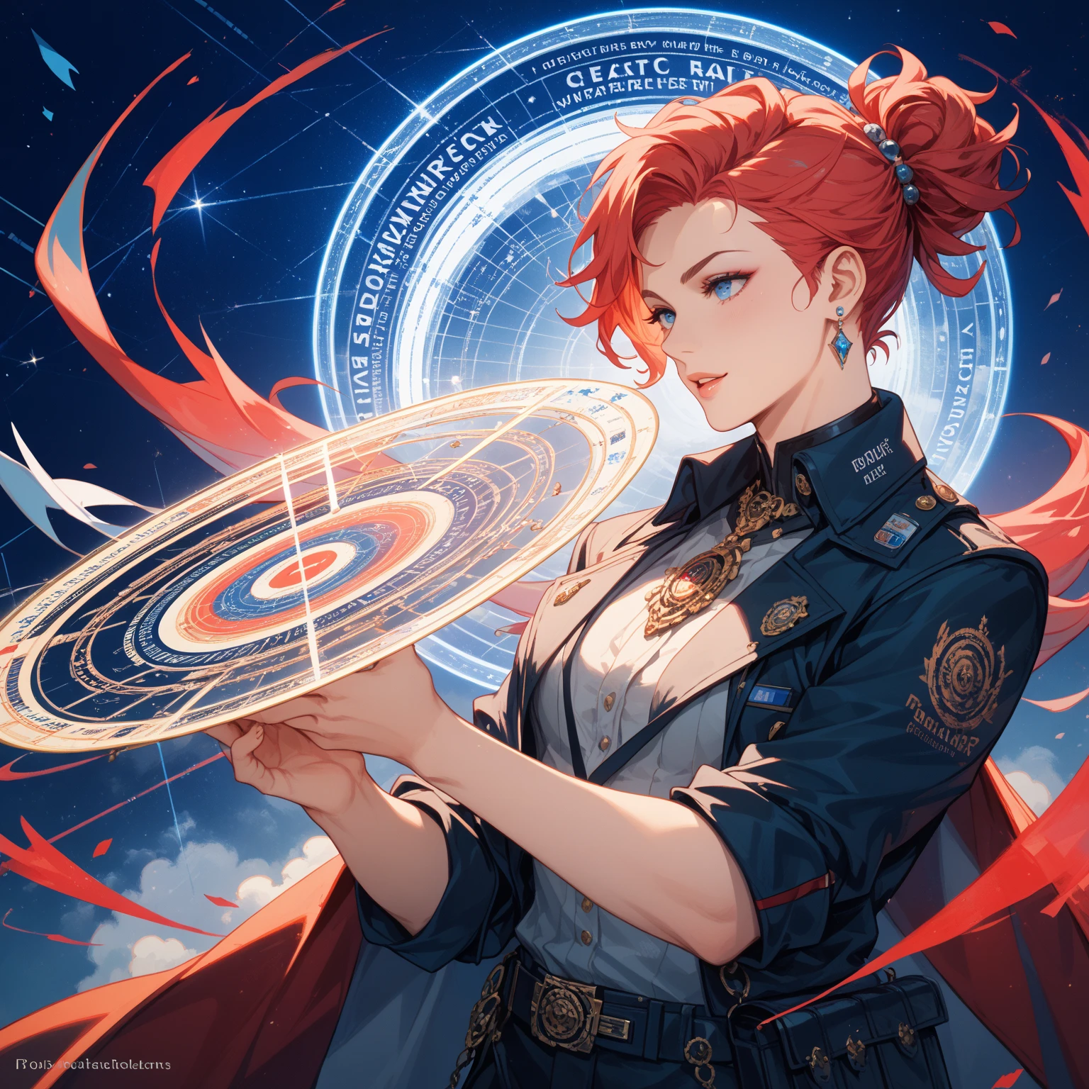 1girl, FFXIV, Miqote, simple background, white background, no humans, sparkle, border, clock, constellation, roman numeral, tarot, cinematic angle, cinematic lighting, masterpiece, best quality