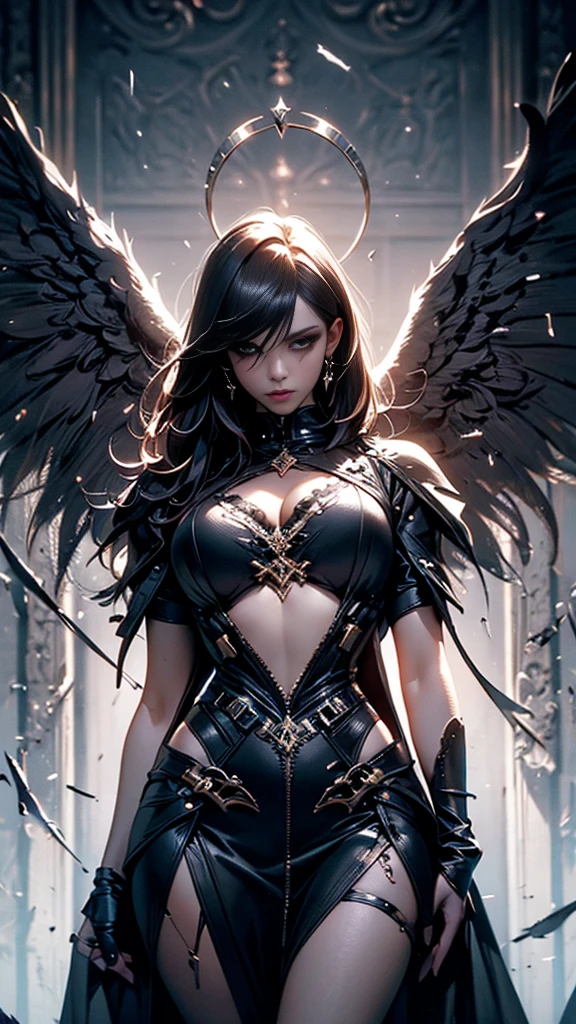 (masterpiece), (unrivalled quality:1.4), ultra-high resolution, [:velvet textures:0.2], hyperrealistic, dark fantasy portrait, m31m414 woman, adult (succubus:0.7) with a sly smirk, hypnotic ruby red eyes, raven-black hair cascading in waves, solo, detailed face, (cavernous underworld theme:1.1) (demonic wings:1.05), personified forbidden temptation, allure, power, darkness, succubus mythology symbolism, firelight, glow, rich purples and reds, symmetry, obsidian, foreboding cavern background, otherworldly infernal atmosphere