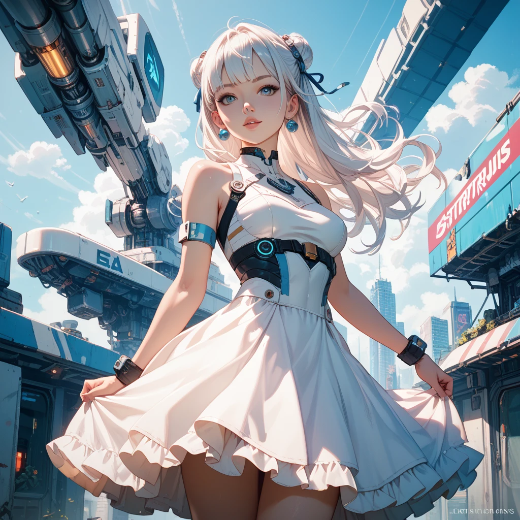 there is a woman in a short skirt posing in a room, seductive anime girl, white cat girl, advanced digital art, cyberpunk anime girl, barbie in white stockings, cute cyborg girl, digital cyberpunk art, realistic cyberpunk art, digital cyberpunk - realistic art, digital advanced realistic art, attractive cat girl, anime style 4 k, very beautiful  girl, riding with cat,