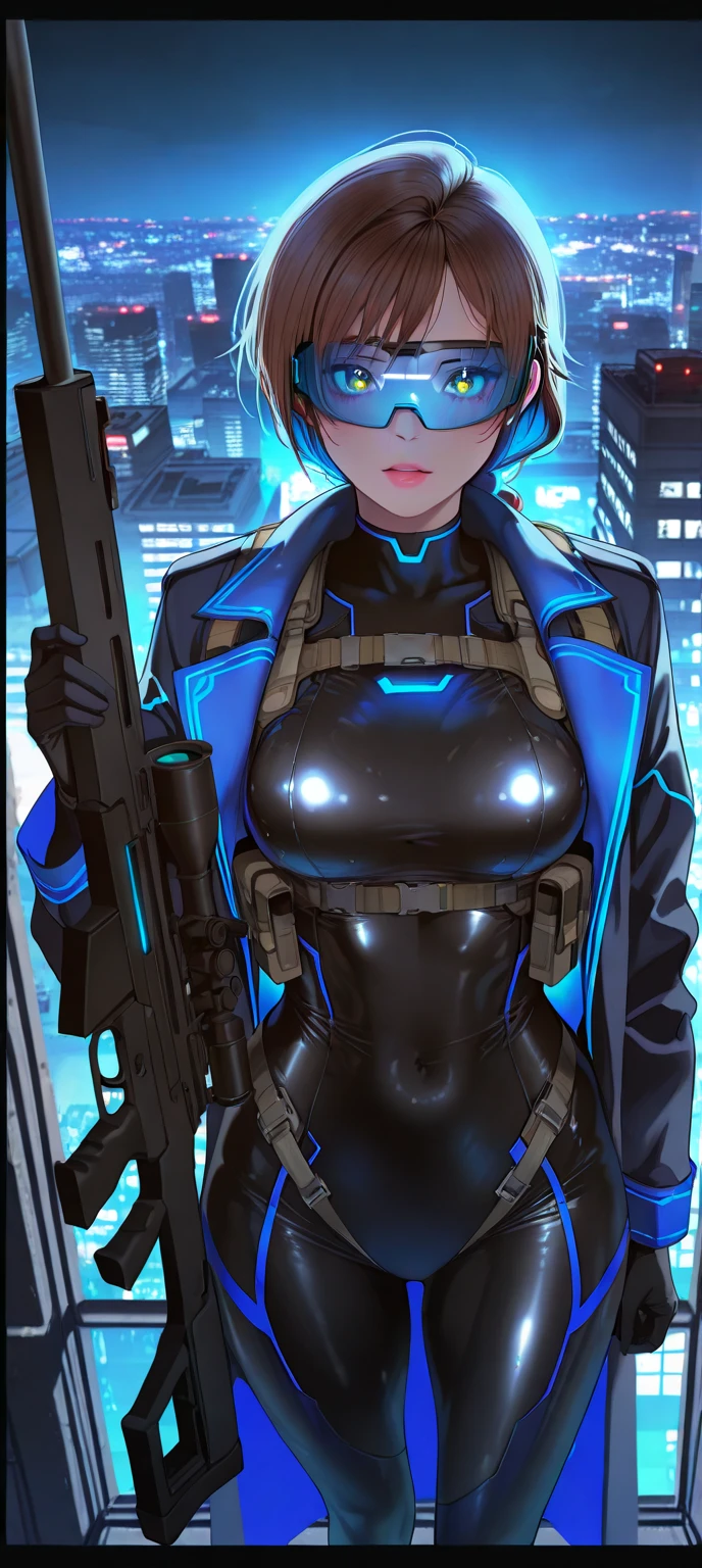a female Nsfw cyborg,erotic posing,doujin,hentai,kawaii,stylish,pussy,busty, pubic hair,glamour,blue color tone,psychedelic costume,armored,A Cyberpunk dystopian girl,fantasic dystopia,dystopian scape,bladerunner,ghost in the shell,photorealistic,psychedelic colourful tone,posing,armed,guns,weapons,masterpiece,ultimate detailed,8k,detailed background