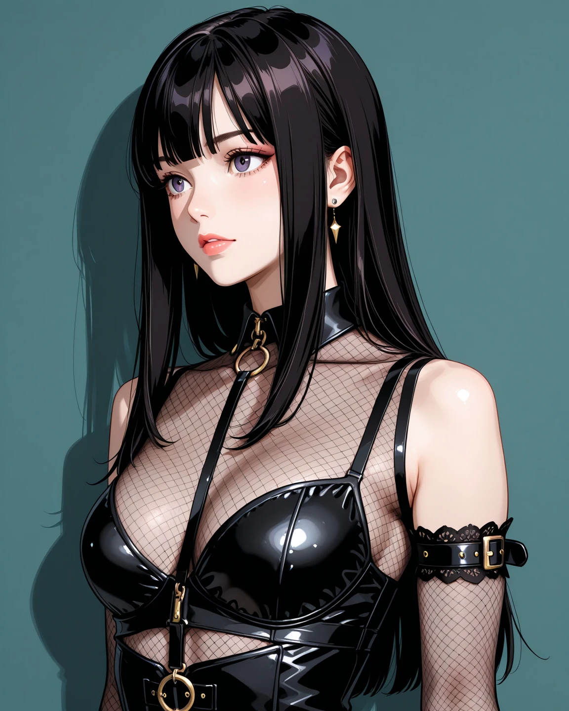 na mujer con el pelo largo y negro y un vestido morado,moderna, sonrisa , cuerpo entero, Mujer con cabello negro, epic portrait illustration, Estilo de arte de dibujos animados, hembra con pelo largo y negro, Cartoon Artstyle, Estilo de arte vectorial, cartoon style illustration, Anime style, manga, Waifu.senos grandes, muslos grandes,sonrojada,vestido ajustado