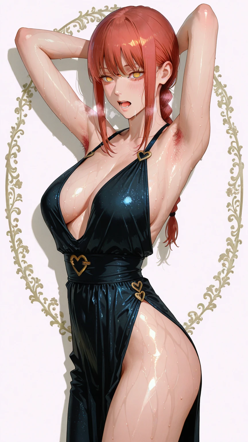 uzumaki_kushina,massive gaint large_breasts, medium thighs, medium_ass, solo, belly_dancer_dress,tight dress,ponytail,no bra,no panties, masterpiece, best quality, detailed face, detailed eyes, highres, (masterpiece:1.4, best quality:1.2), (Highres), (Detailed Illustration), Ultra-Detailed, konohagakure, standing,legs apart,looking in front, smiling playfully,mischievous eyes,blue eyes, dancing 