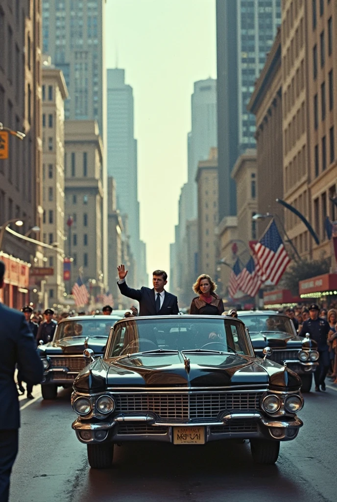 super realism, 1963 November, President Kennedy's parade, Dallas, Texas, cars changed to bulletproof cars with roofs