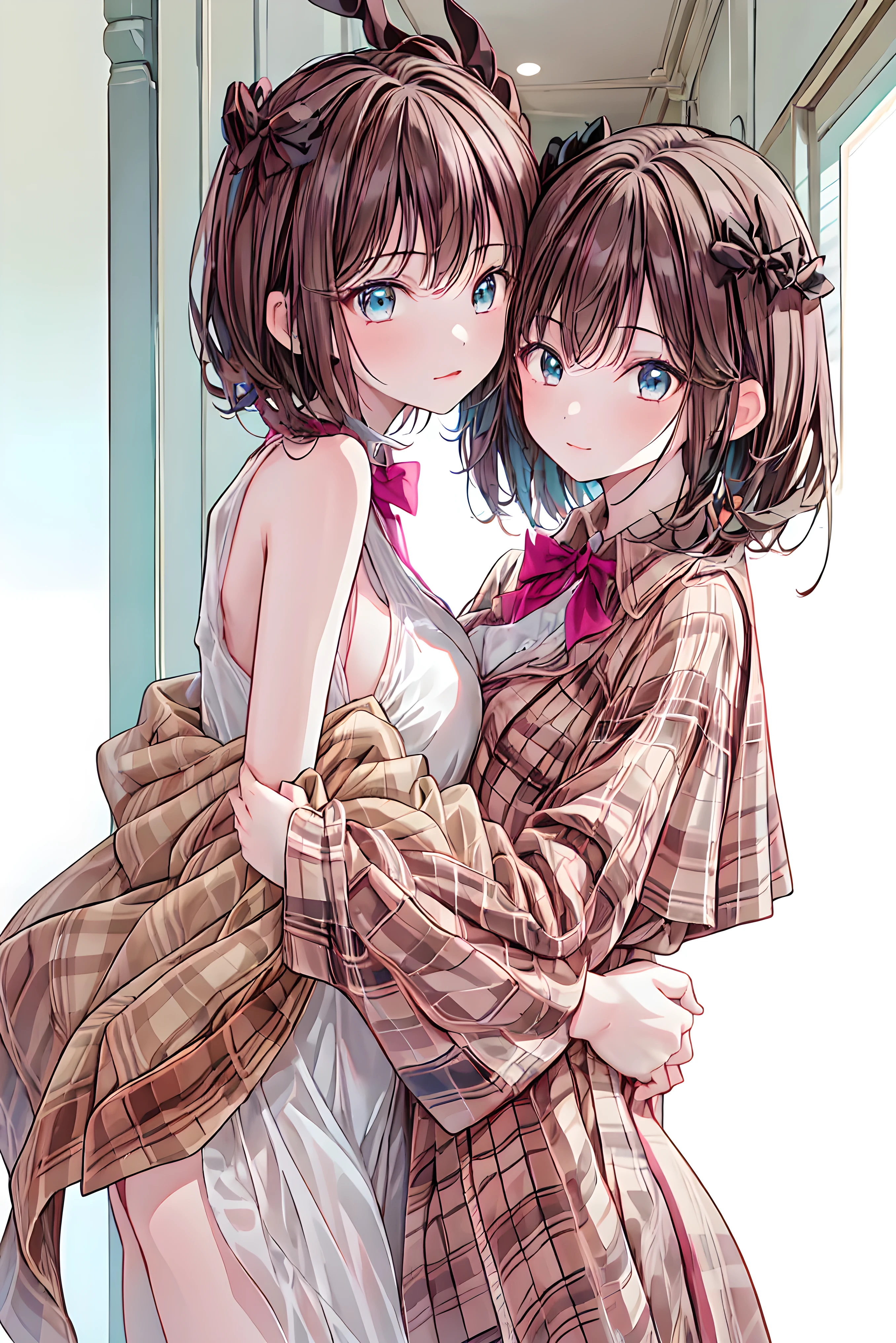 masterpiece, (2 girls and 2 girls), idol, close-up, big eyes, cutetech, cute, cute, pastel color, best quality, happy, A deep background showing one person, Symmetric , deep, spring