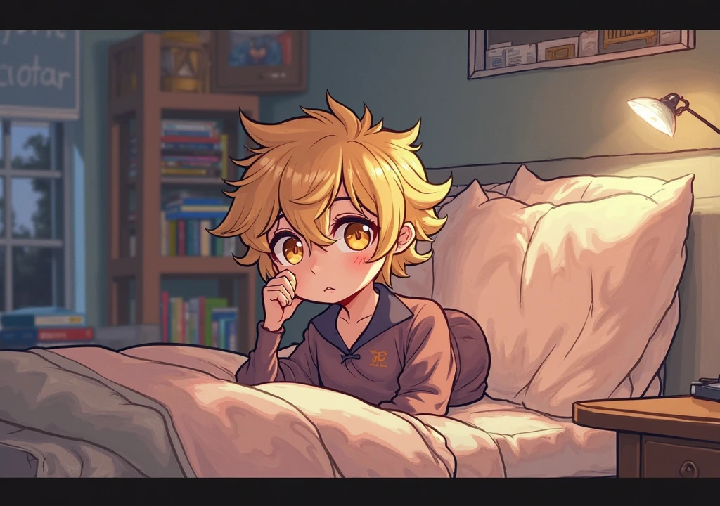 boy, squirrel, furry, bodyfur, blazer, bottomless, green tights, gloves, boots, chibi, bulge, sparkling eyes, peeing, lying, bed