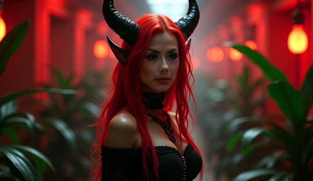 Blonde with long hair, full-length succubus