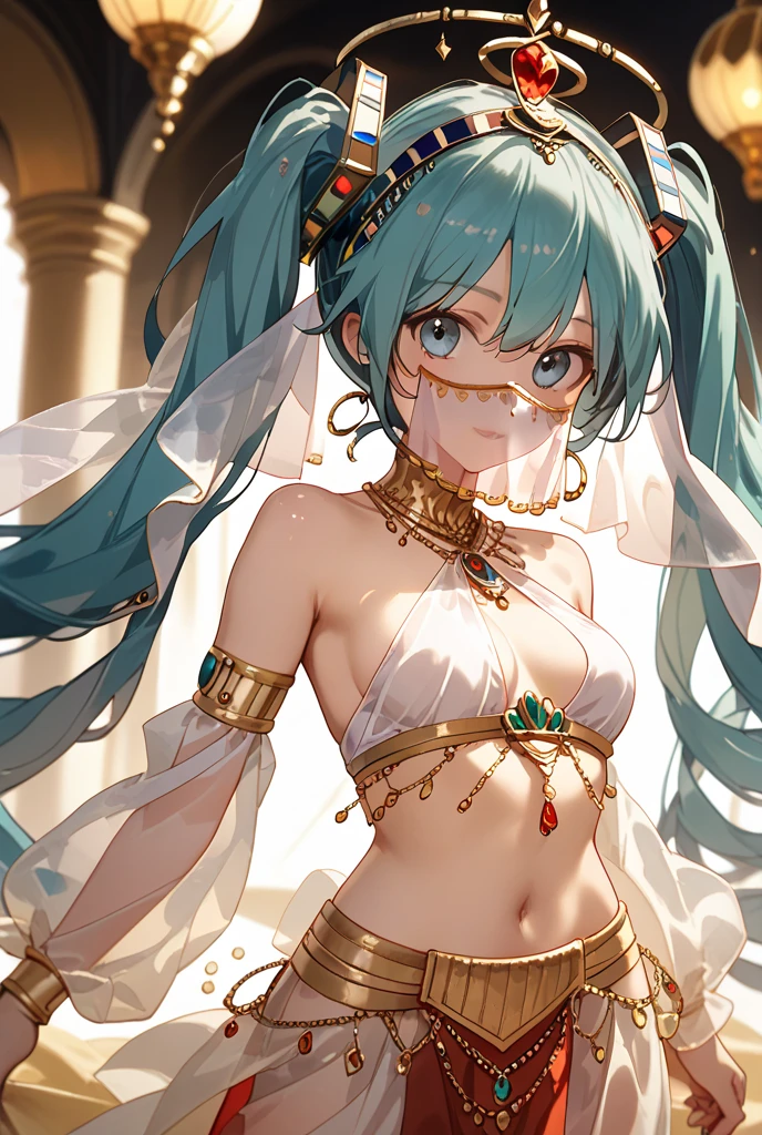(quality)), ((masterpiece)), Recommended results、Puffy nipples、(see through:1.5)、straighten your back、abdominal muscles、huge bust、angle to floor:1.2、low camera angle、Hair loss on crotch，Hatsune Miku，Image of woman wearing belly dance costume, There is a girl in a green skirt, plum bossom, palace, oriental architecture ray tracing, {最好的quality}, {masterpiece}}, 极其细致的8k wallpaper, {extremely delicate and beautiful}, rich and colorful, intricate details, realism, realism, 相机quality, (Well depicted的衣服), cold white skin, (Well depicted), 1080P, Glowing and silky skin, 3D stereoscopic, masterpiece, 最好的quality, The illustrations are super exquisite, beautiful eyes, The light is very delicate, fine glow, Very beautiful 8K CG wallpaper, peach blossom eyes, red pupils, An extremely exquisite beautiful girl, 8k wallpaper, 最好的quality, Full body close-up, White long skirt, Luxurious silky bright red chiffon overflows (illusion, flash, Ultra thin, soft,) hanfu