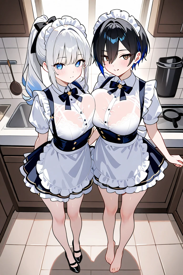 (((Pixel Perfect, Perfect in every detail,nsfw,,clothes lift,large breasts,bitch,1 girl))), alone, One girl, Ruka Sarashina, Blue Ribbon, big , (Camisole), View your viewers, In the room, Are standing