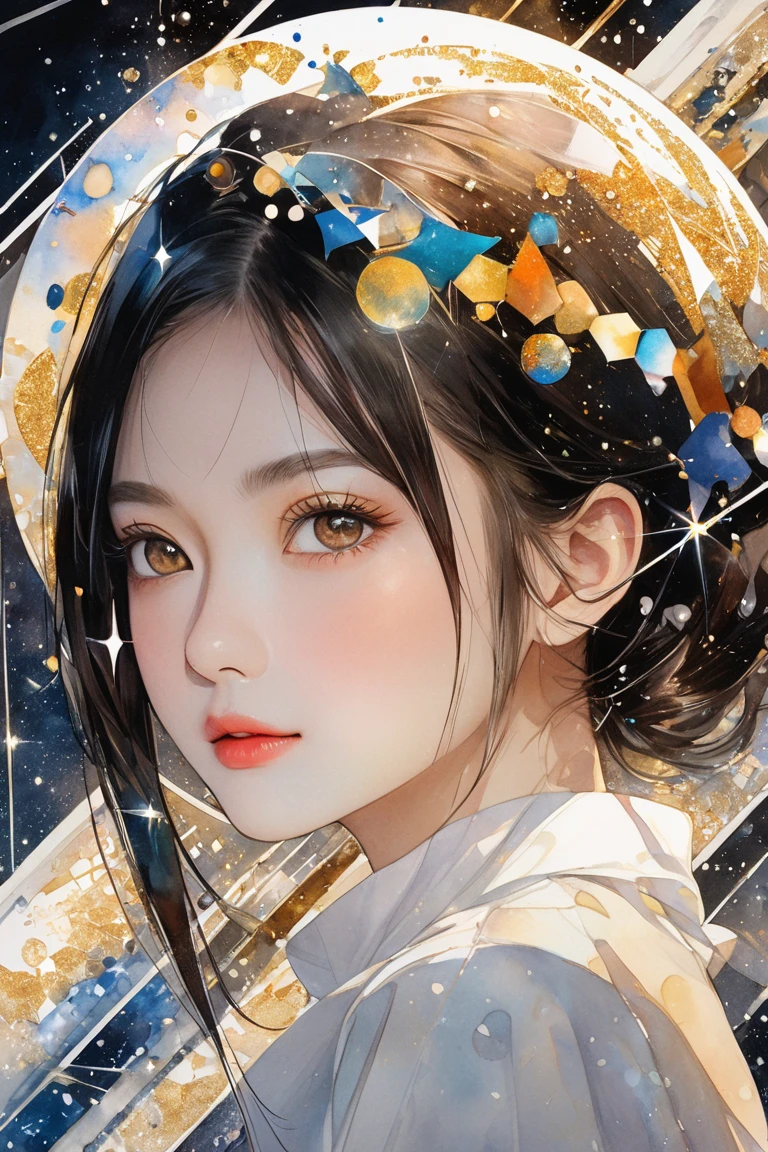 High detail, super detail, super high resolution, girl enjoying her time in the dream galaxy, surrounded by stars, warm light sprinkled on her, background is starry sky with colorful galaxies and galaxy clouds, stars flying around her, delicate face, adding playful atmosphere , --v6