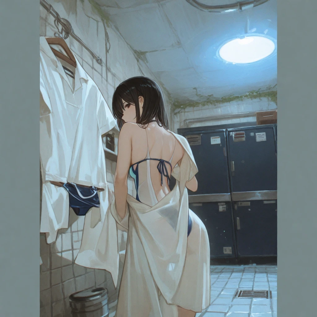 (crossing arms),(front facing),((chocolate hair)),GIRLS BAND CRY,Girls Band Cry,Nina Iseri,(Iseri Nina),Thornless ant,RAW Photos, 8k, (Highest quality), Realistic, (live-action, Intricate details), (Natural skin texture, Detailed skin, Hyperrealism, Sharpness), (Japanese teenage girl standing in a brightly lit back alley during daytime), ((nude)),、(((Small breasts:1.3))), (Pale skin:1.2), ((Short Hair、Twin tails)), ( cute, Lips parted:1.3), Daytime, Spot lighting:1.3,cowboy shot ,thigh gap,Correct limbs、