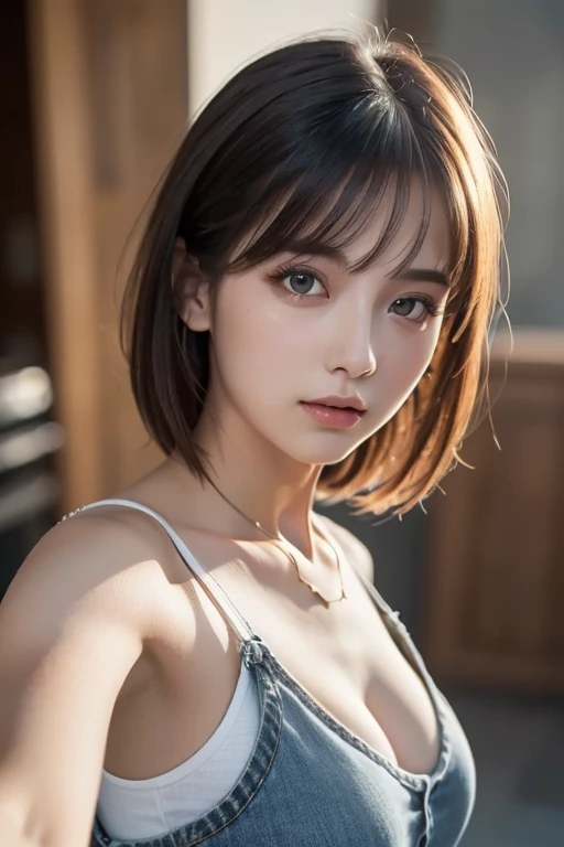 (Ultra-realistic), (figure), (High resolution), (8K), (Very detailed), (Best figure), (Beautiful and detailed), (Highest quality), (Super detailed), (masterpiece), (wallpaper), (Detailed face), alone, One Girl, watching viewer, Trendy clothes,Fine details, Detailed face, In the Dark, Deep Shadow, Modest, Pure Erotic Face Ace_v1, cool, short hair, Pointed diagonal bangs,Aoyama Street