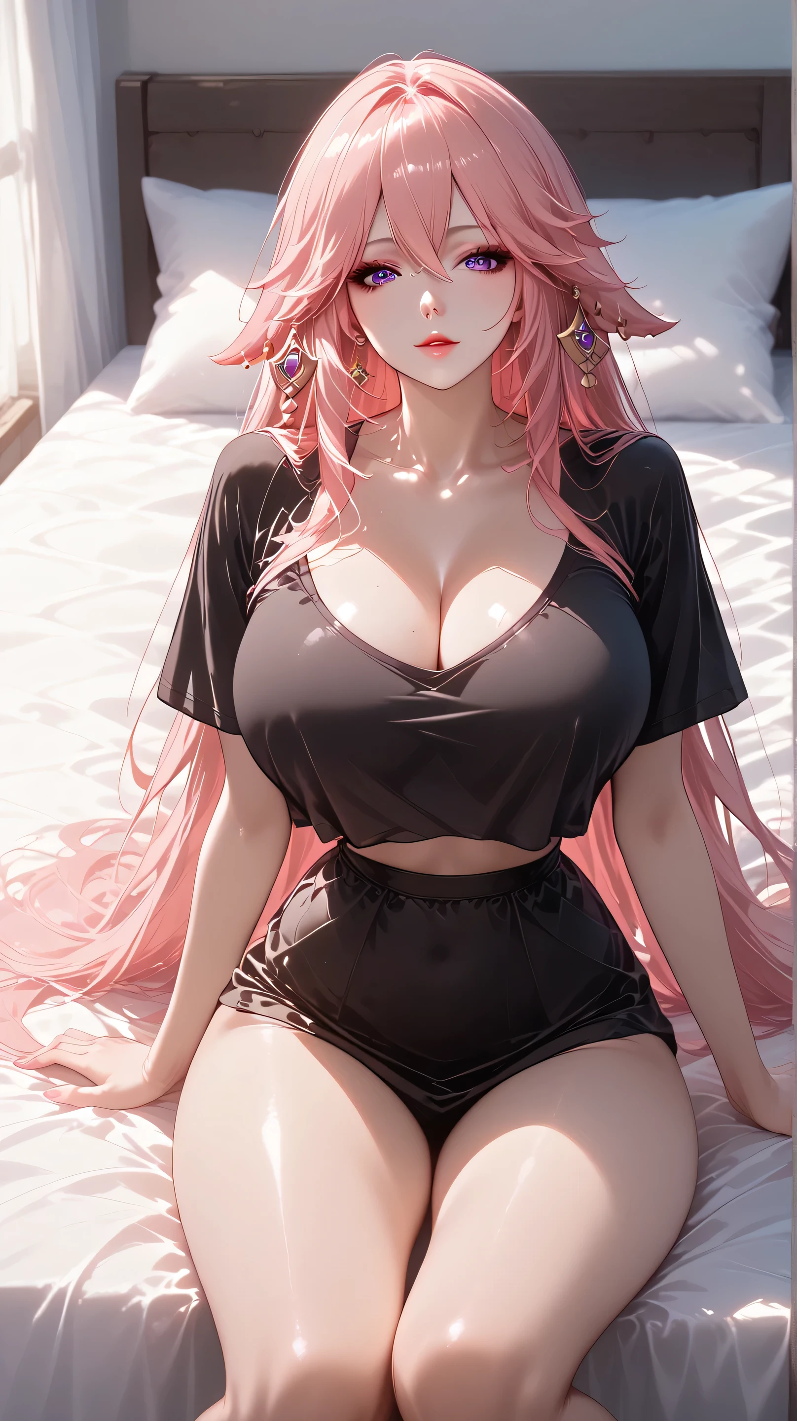 little dragon girl, she is nalgona, she has big breasts, her hair is a mix of red and pink.