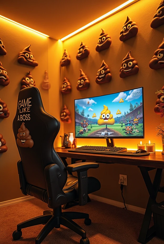 Pooping Computer Chair Design a hilarious and quirky poop-themed gaming room with warm brown ...