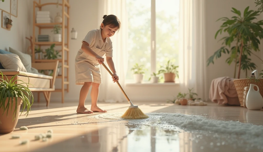 Indian mom of a girl washing the child's potty