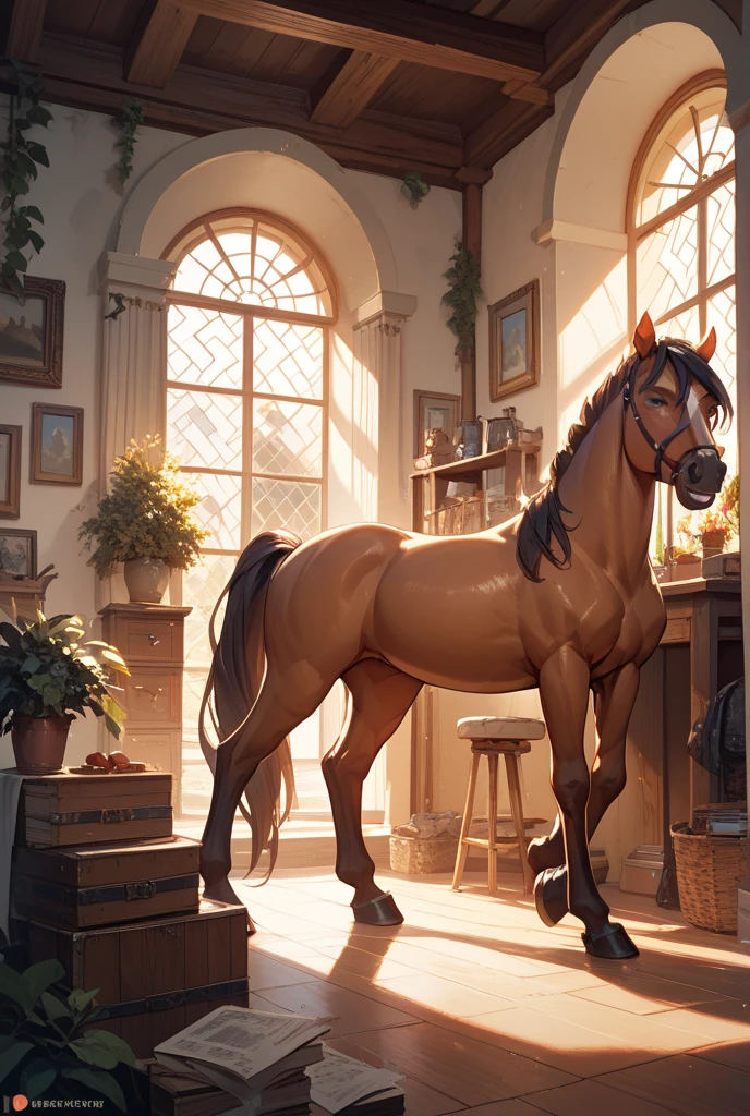 (masterpiece, Best quality:1.2), Draft stallion with huge erected penis ejaculate