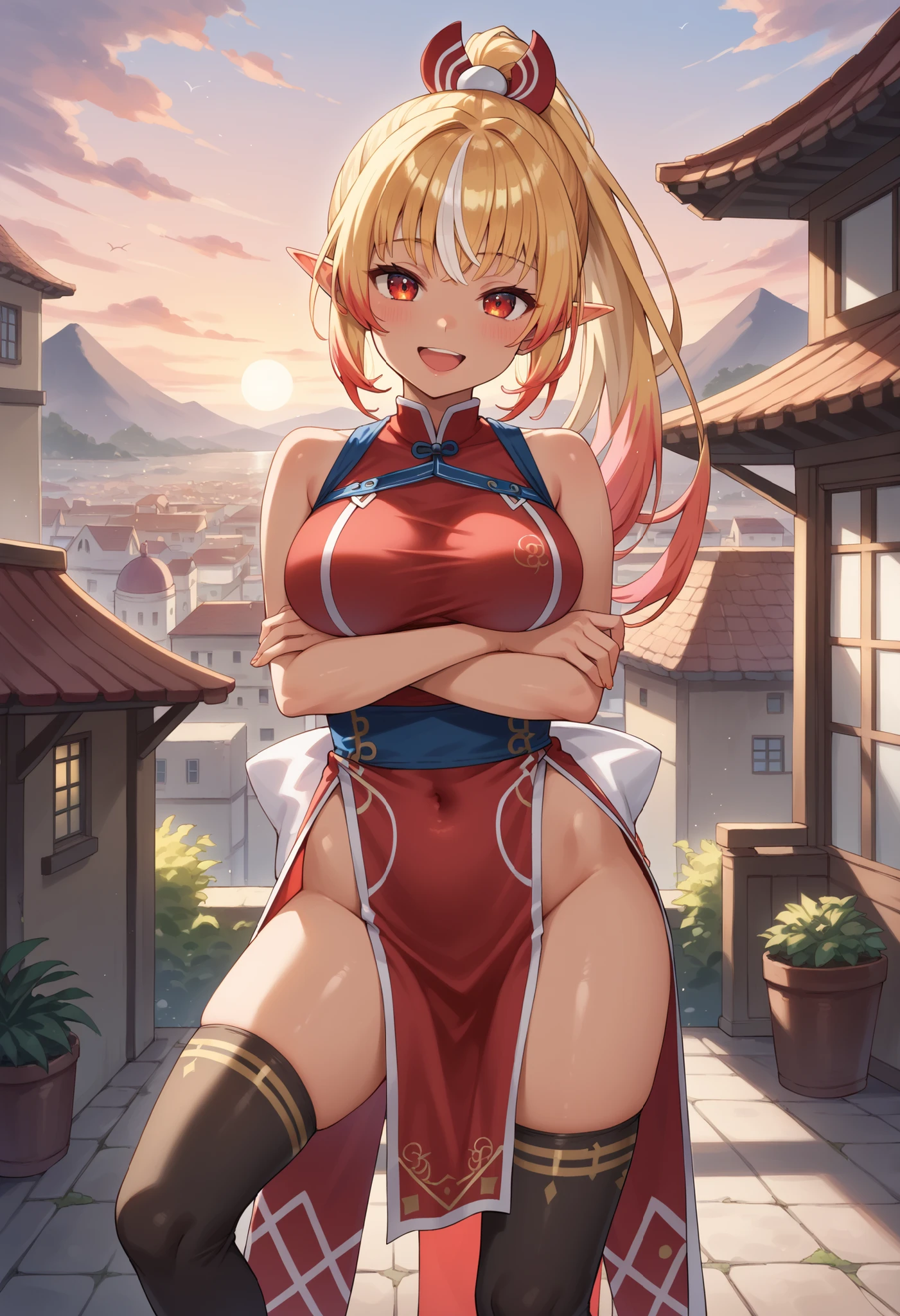 Outdoor、Red sleeveless、Cleavage、Areola、Underarm、Sweaty、blush、smile、Big Breasts、Spread your legs、Obscene pubic hair、Show off your pussy