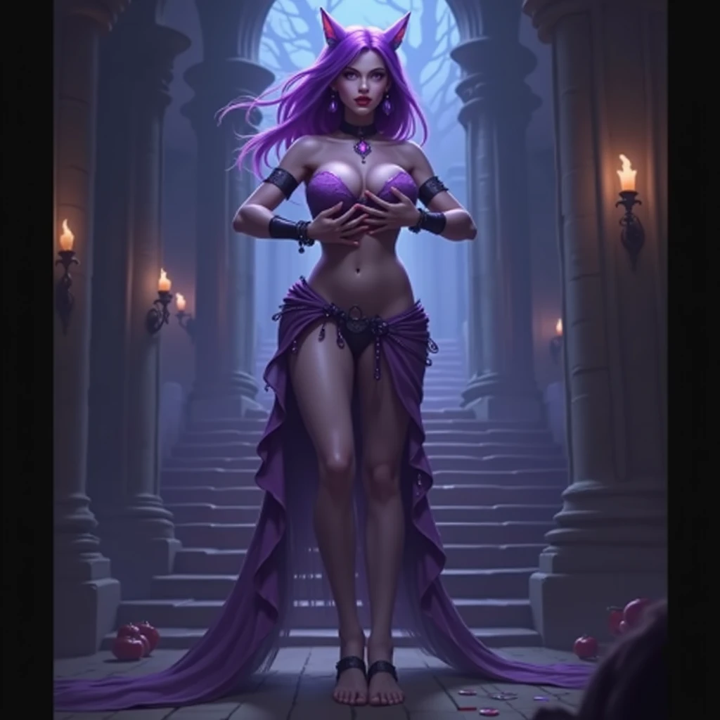 <lora:draenei:0.8>, draenei, 1girl, solo, (((beautiful, masterpiece, best quality,perfect lighting, realistic, ))) sexy dancer dress, dark blue skin, smirk, glowing eyes, mystical energy, aura, magic