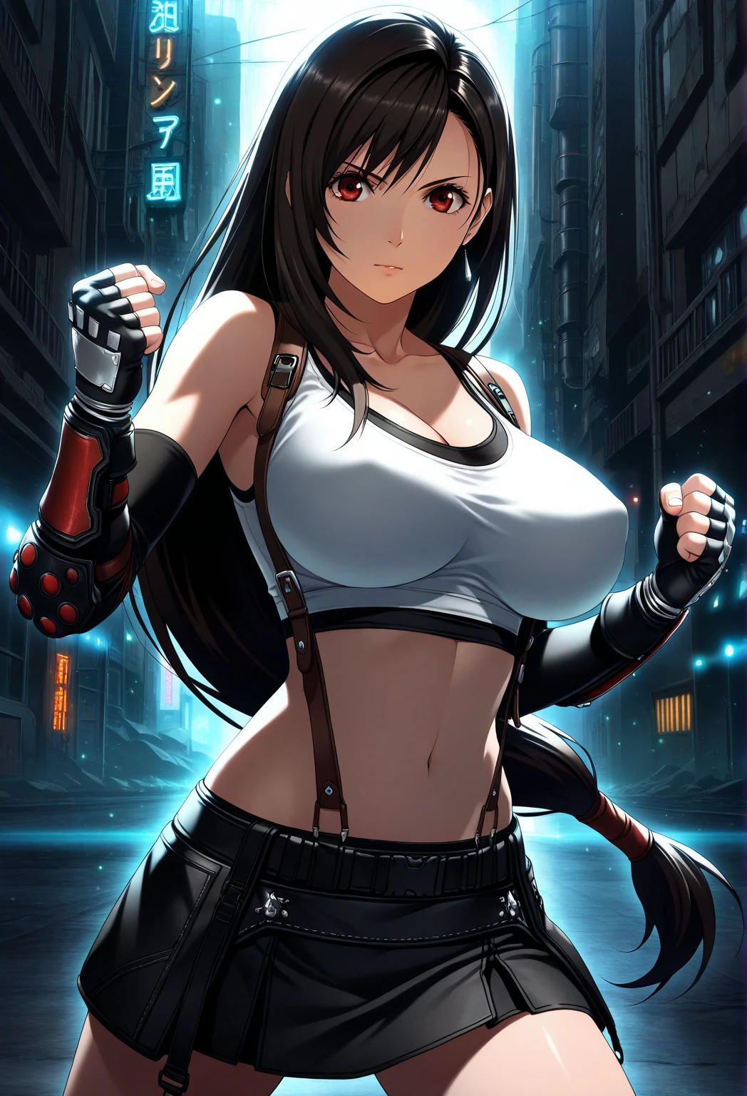 Tifa Lockhart Glossy black bodysuit Huge breasts Underground Fighting Arena My vagina is being attacked