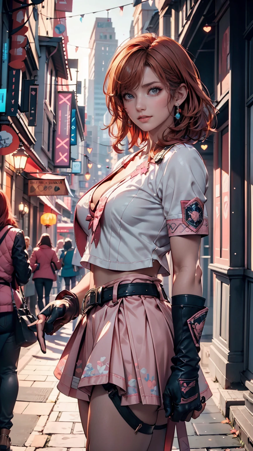 1 girl, sexy costume, dress in bikini outfit like a jedi master coatune, huge breast, pink light saber, (background is volcanic), standing on a destroyed battleships.