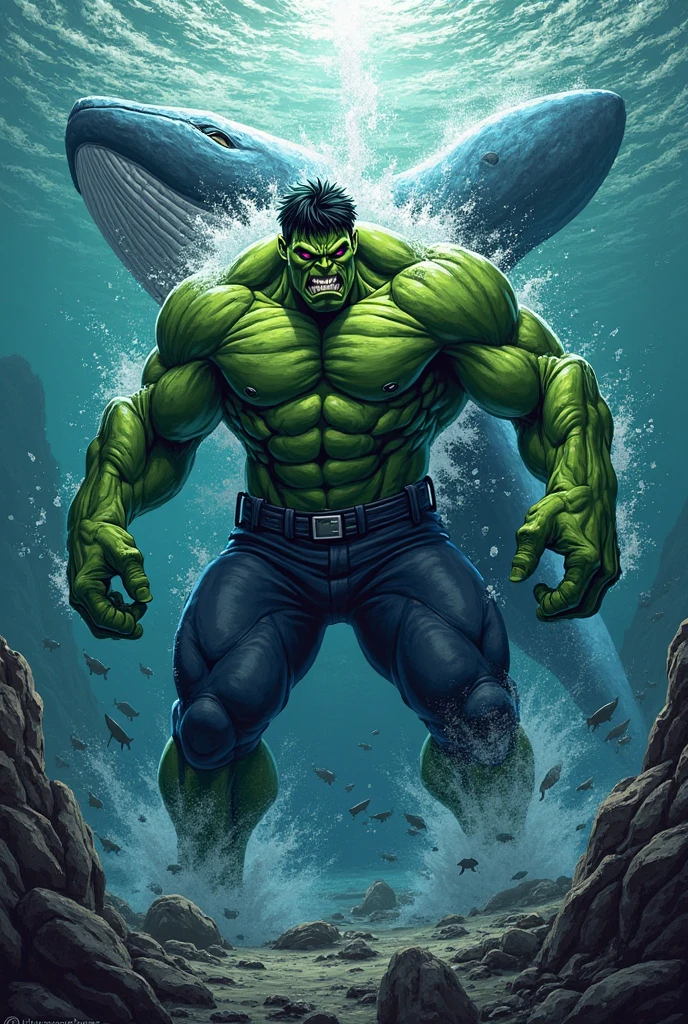 Hulk, realistic, hyper-realistic, ocean next to cliffs, bright sky and clouds.