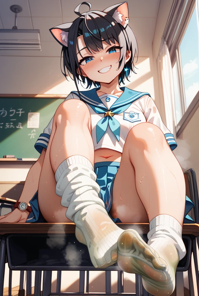 One woman、One Man、beautiful girl、high school girl、Glasses Girl、Short Hair、Sailor suit、Short pleated skirt、Love Hotel、Love Hotelの部屋、Pink lighting、Knee socks、King-size bed、Highest quality, Black Hair、Sweaty body、ムレムレのKnee socks、Sit on the bed、Lie down with your legs open、Lie on your back on the bed、Embarrassed face、Yellow-green panties、Scared、Money is handed over、Man holding money、Make your panties look bold、Thick thighs、Big 、Big Ass、Penis with a condom、Penis insertion、Normal position、Sex、Sexual excitement face