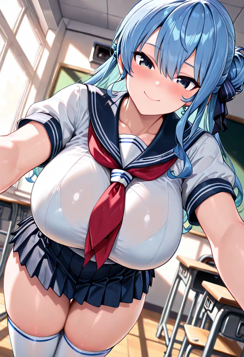 (8k, best quality, masterpiece:1.2),,retro artstyle,solo,1girl,maron,(tightred short dress), bare shoulder,(blue eyes,aqua hair,blunt bangs),off shoulder,standing, light smile,looking at viewer,(arms at sides),large breasts, short sleeves,long hair sitting, school , classroom,chair, smiling ,embarrassed ,big tits,show tits, visible tits:1.6, open dress, open shirt, open clothes,show tits, nipples,(( show nipples:1.5)),((show tits:1.5))
