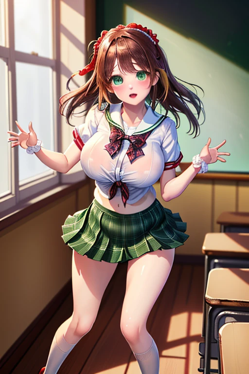 (One girl), Brown eyes, (expensively detailed eyes, expensively detailed face), (Surreal, expensivet resolution), (Highest quality:1.4), (expensive , Pleated mini skirt:1.2), model, Fascinating, Majestic, indoor, School, classroom, sunset, alone, (Heart shape written in chalk on a blackboard:1.3), Tears welled up in her eyes, (cherry blossoms, 踊るcherry blossoms),
((((Panties and bra are visible))))
((((Angle from behind))))
((((Emphasize cleavage))))